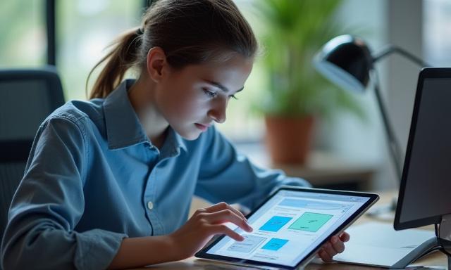 Giovane designer che lavora su un wireframe user-friendly